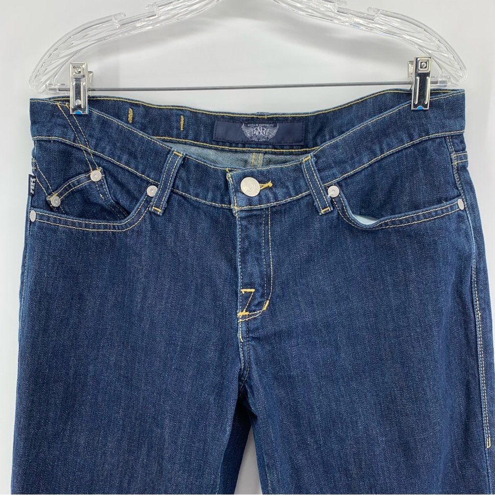 Rock & Republic Stella Jeans 36 X 34 Straight Dark Wash Embroidered Pockets Gold - Picture 4 of 12